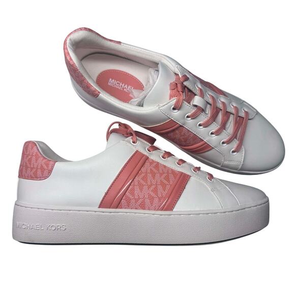 MICHAEL KORS POPPY LOGO STRIPE LACE UP SNEAKERS COLOR SHRBERT SIZE 11 - Picture 1 of 7